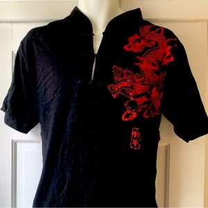 Asian dragon red black dress shirt
